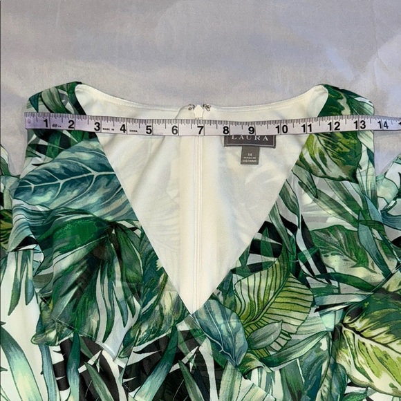 Laura Dress Tropical Green African Leaf Print Elegant Flowy Wedding Guest Cruise - Picture 10 of 13